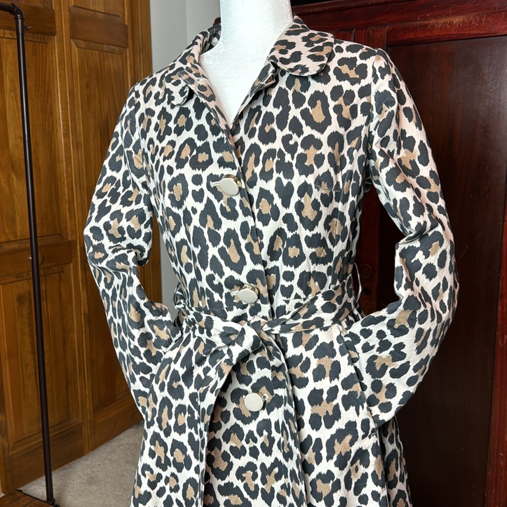 Kate Spade Leopard Belted Trench Coat With Pockets Size Small